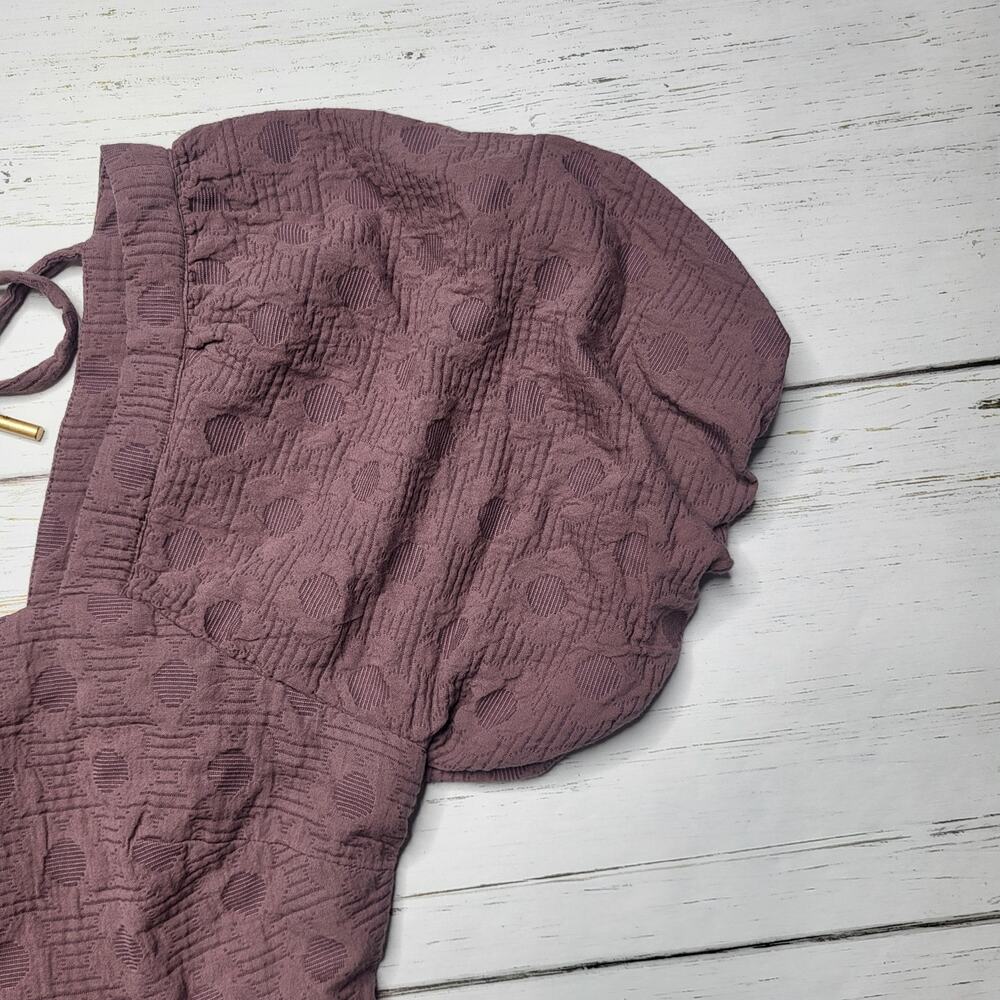 Madewell Floral Quilted Puff Sleeve Mini Dress Purple Jacquard Square Neck Large - Picture 6 of 10